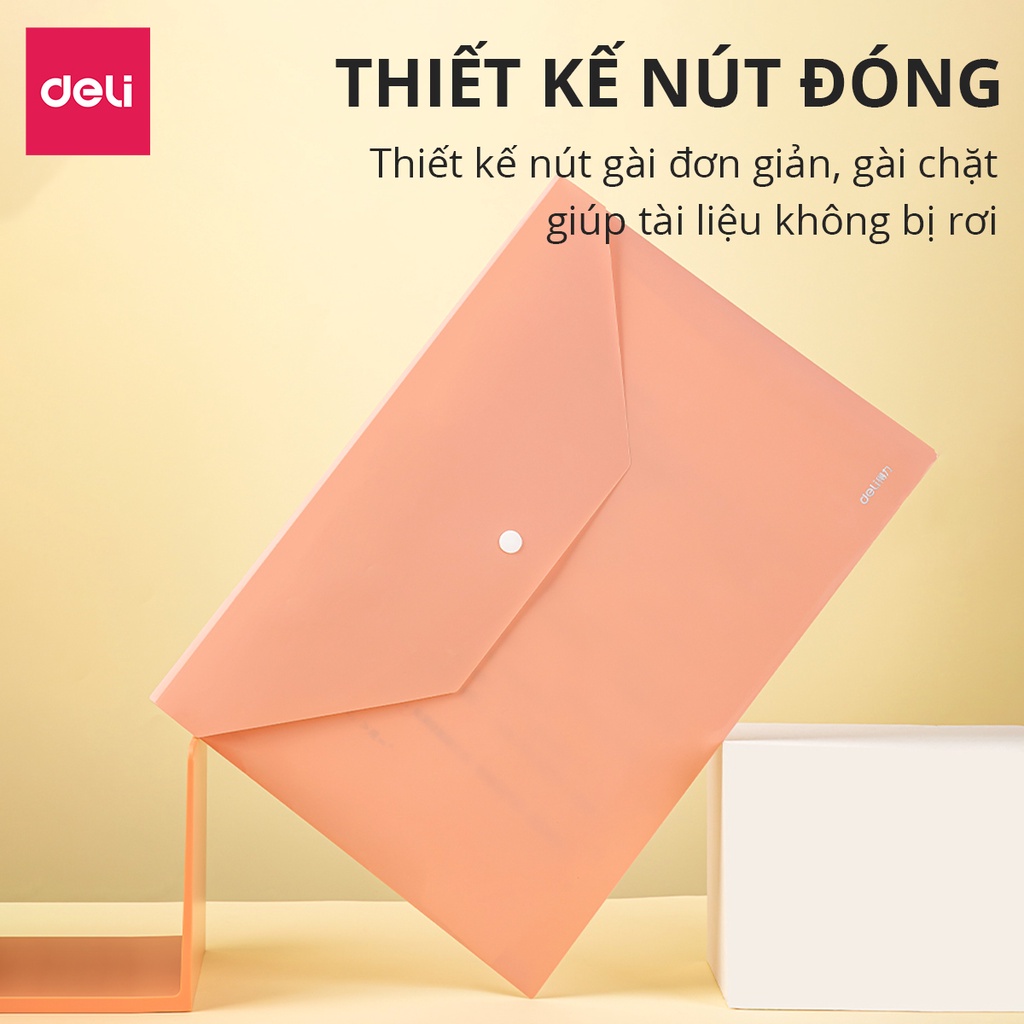 Combo 2 Túi file đựng tài liệu A4 Deli nhiều màu, my clear bag bìa đựng tài liệu văn phòng phẩm lưu trữ hồ sơ giấy tờ