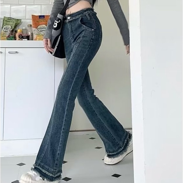 Ảnh Quần jean Daduhey lưng cao ống loe phong cách retro size lớn thời trang mới cho nữ 3