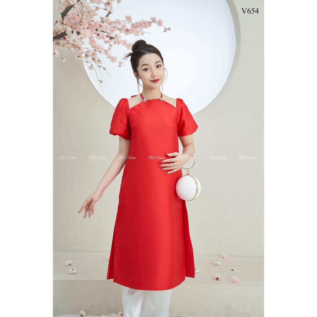 Váy bầu thiết kế Set áo dài tapta đỏ V654 B2MUM
