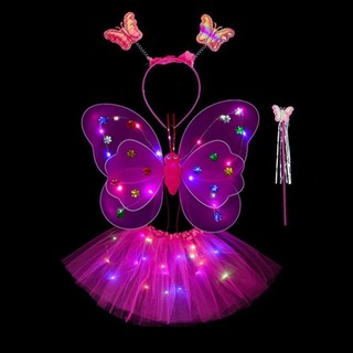 SWEETASHAHEARTS Váy Bé Gái Bộ Váy Lạ Mắt 2-8 Tuổi Đèn Phù Hợp Với Tóc Công Chúa Vòng Thiên Thần Dạ Quang Cánh