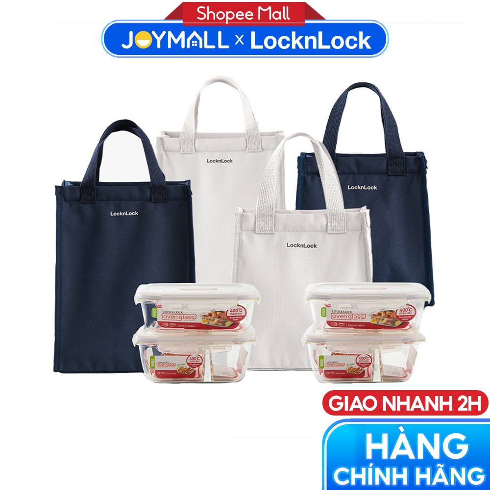 Bộ túi hộp cơm thủy tinh LocknLock LLG429DS2, LLG428S2 - Hàng chính hãng, dùng được lò vi sóng, túi đựng lớn - JoyMall