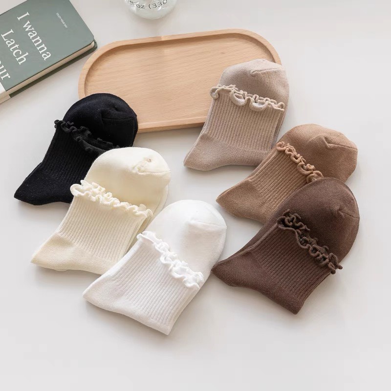 Tất Cổ Lửng Nữ Tiểu Thư Vớ Cổ Bèo Nhún Camel Lolita ULZZANG STYLE HÀN QUỐC Horizon Vớ Cao Cổ Lửng Nữ