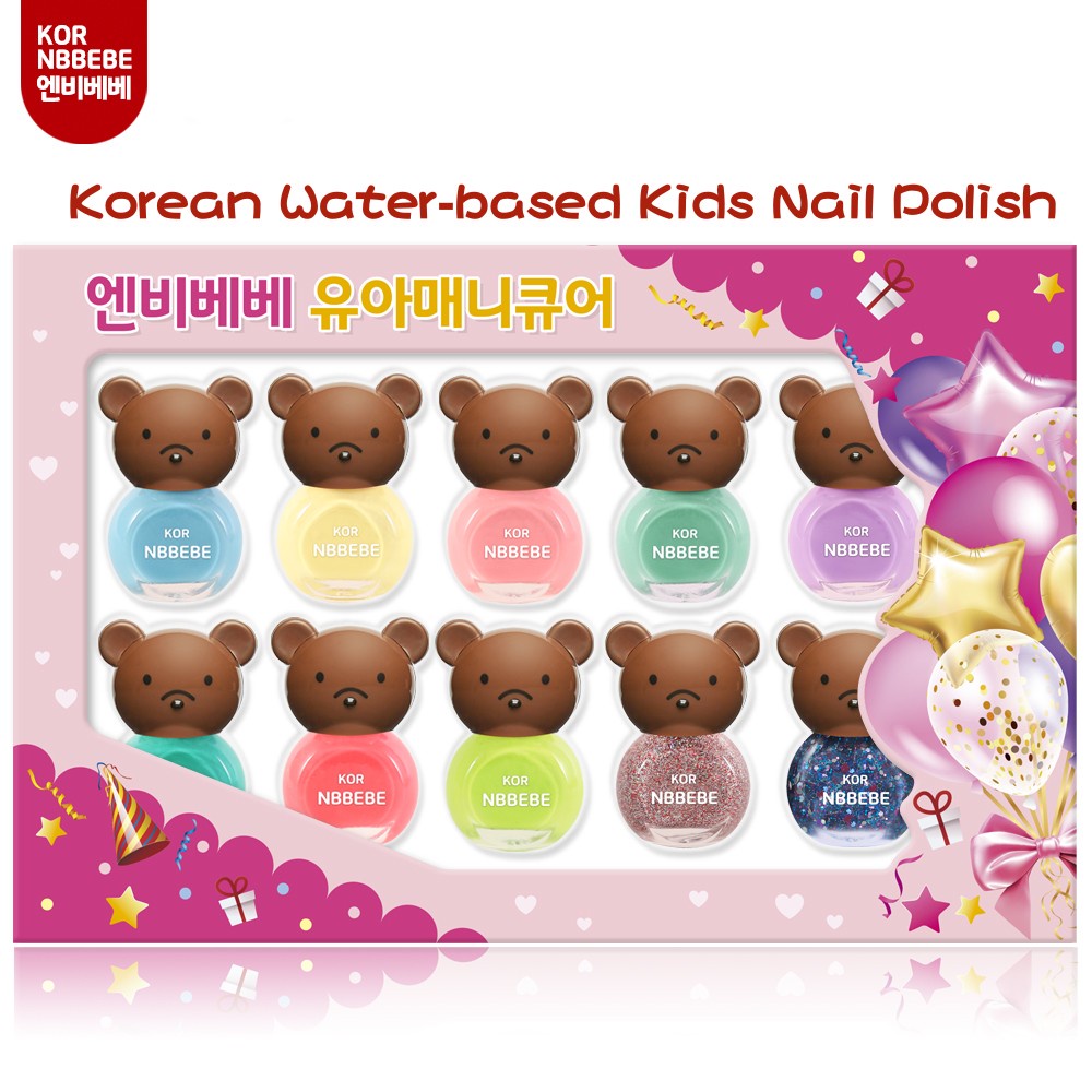 Set 10 Sơn Móng Tay Dạng Lột Không Độc Hại Nhiều Màu Sắc Cho Bé