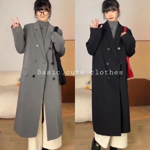 Áo khoác blazer dáng dài qua gối form rộng màu trơn hai lớp dày dặn có độn vai hàng quảng châu cao cấp