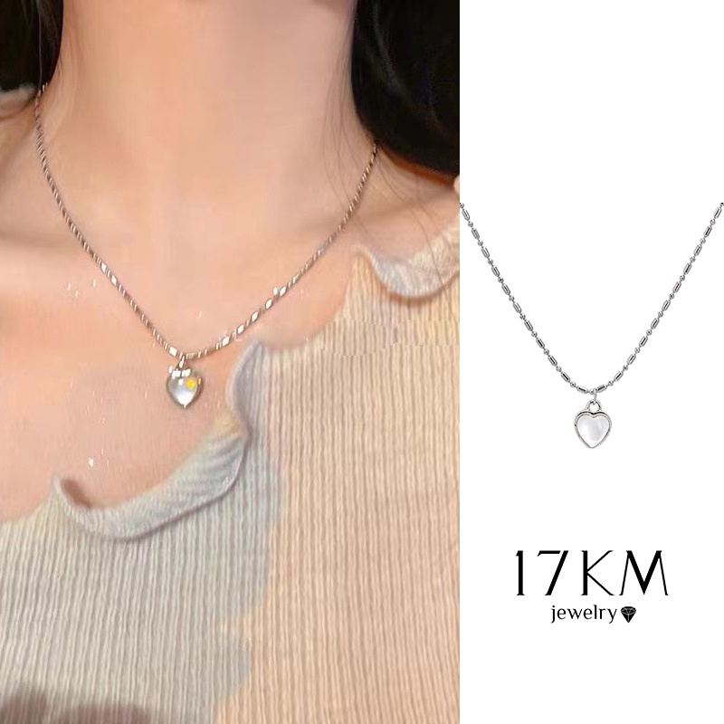 Ảnh Vòng cổ 17KM mạ bạc mặt trái tim thời trang đơn giản 1