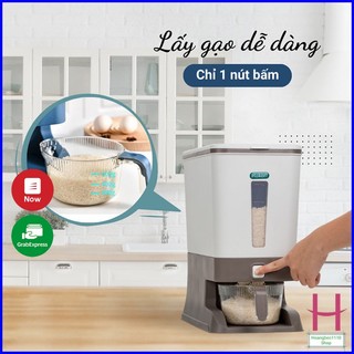 Thùng đựng gạo 10kg Việt Nhật Hokori 5338,thùng gạo thông minh nút bấm tự động bền đẹp {H}