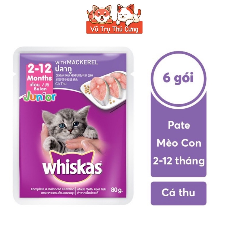 Combo Pate Whiskas cho Mèo con vị Cá thu 80g