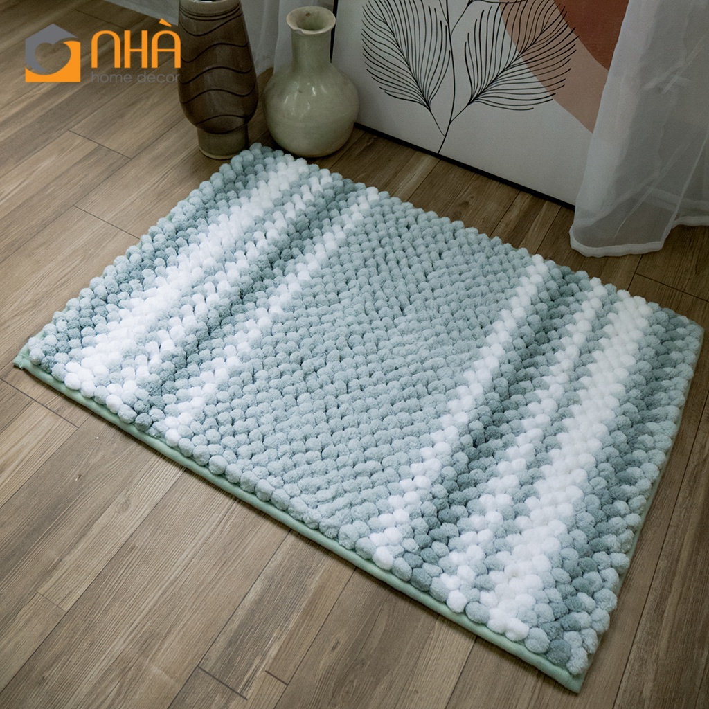 Thảm Lau Chân Sợi Nhung Sọc Chống Trượt Nhà Tắm