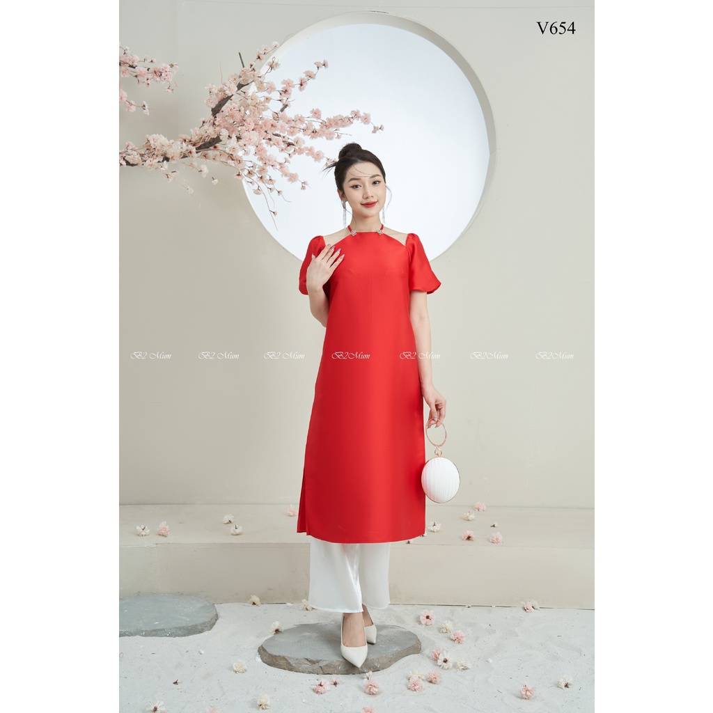 Váy bầu thiết kế Set áo dài tapta đỏ V654 B2MUM
