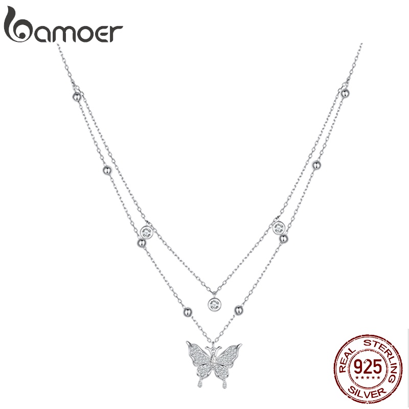 BAMOER Vòng cổ Bạc 925 Hai Lớp Thời Trang Cho Nữ