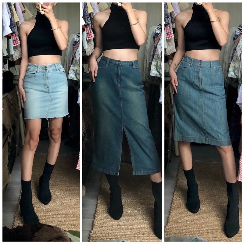 Chân váy Jean tuyển dáng dài Ulzzang hình thật Shop tự chụp có Big size Insta: April6 Clothing