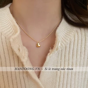 Vòng cổ titan nữ không gỉ mạ vàng 18k thiết kế mặt trái tim trẻ trung dễ thương