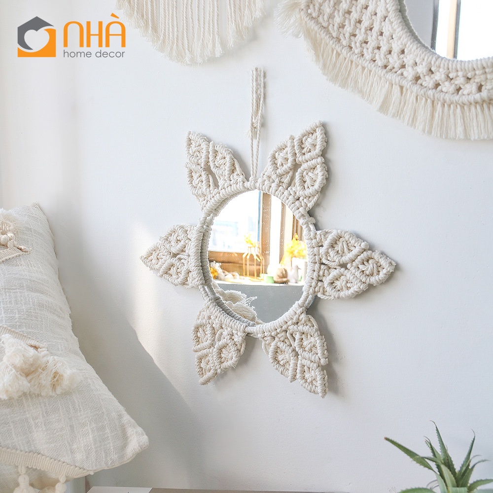 Tranh Gương Dệt Boho Lông Vũ Trang Trí Phòng Khách Phòng Ngủ