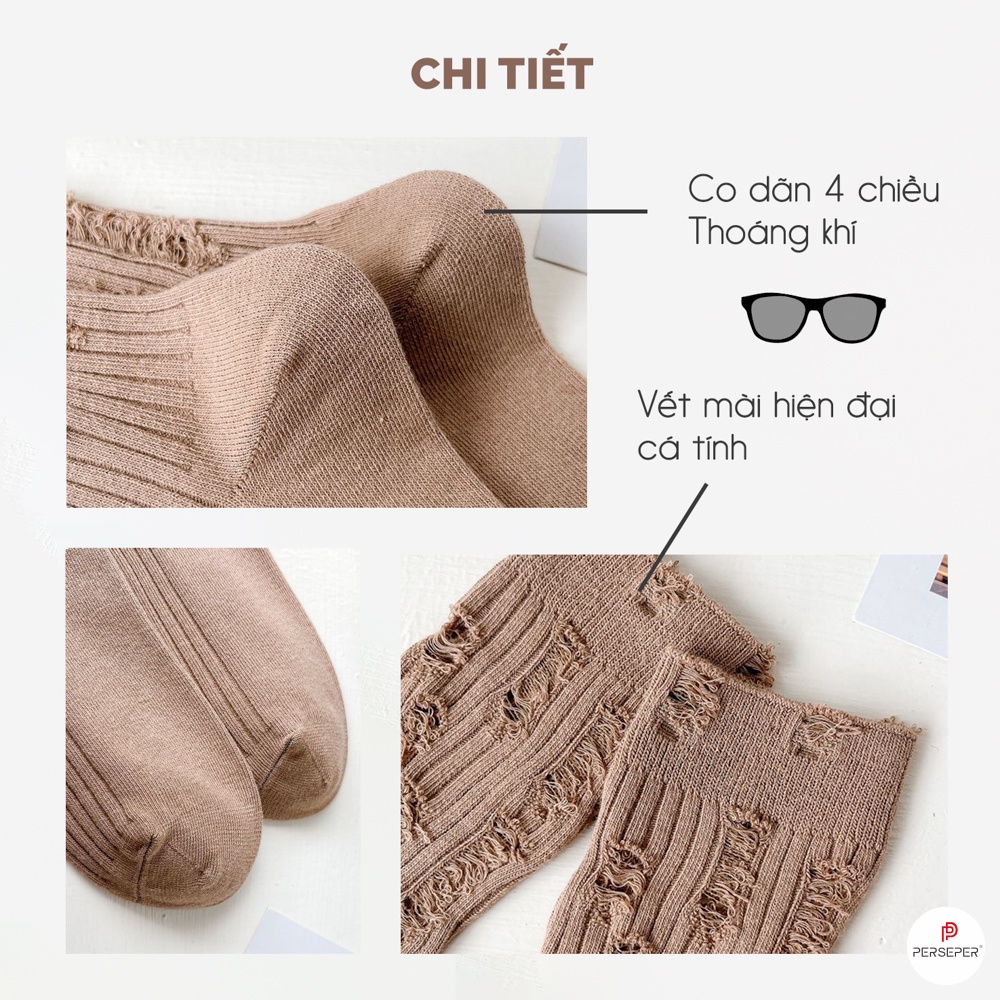 Tất vớ nam nữ cổ cao xước rách phong cách unisex, chất liệu vải Hàn thoáng khí - Ekiu Shop