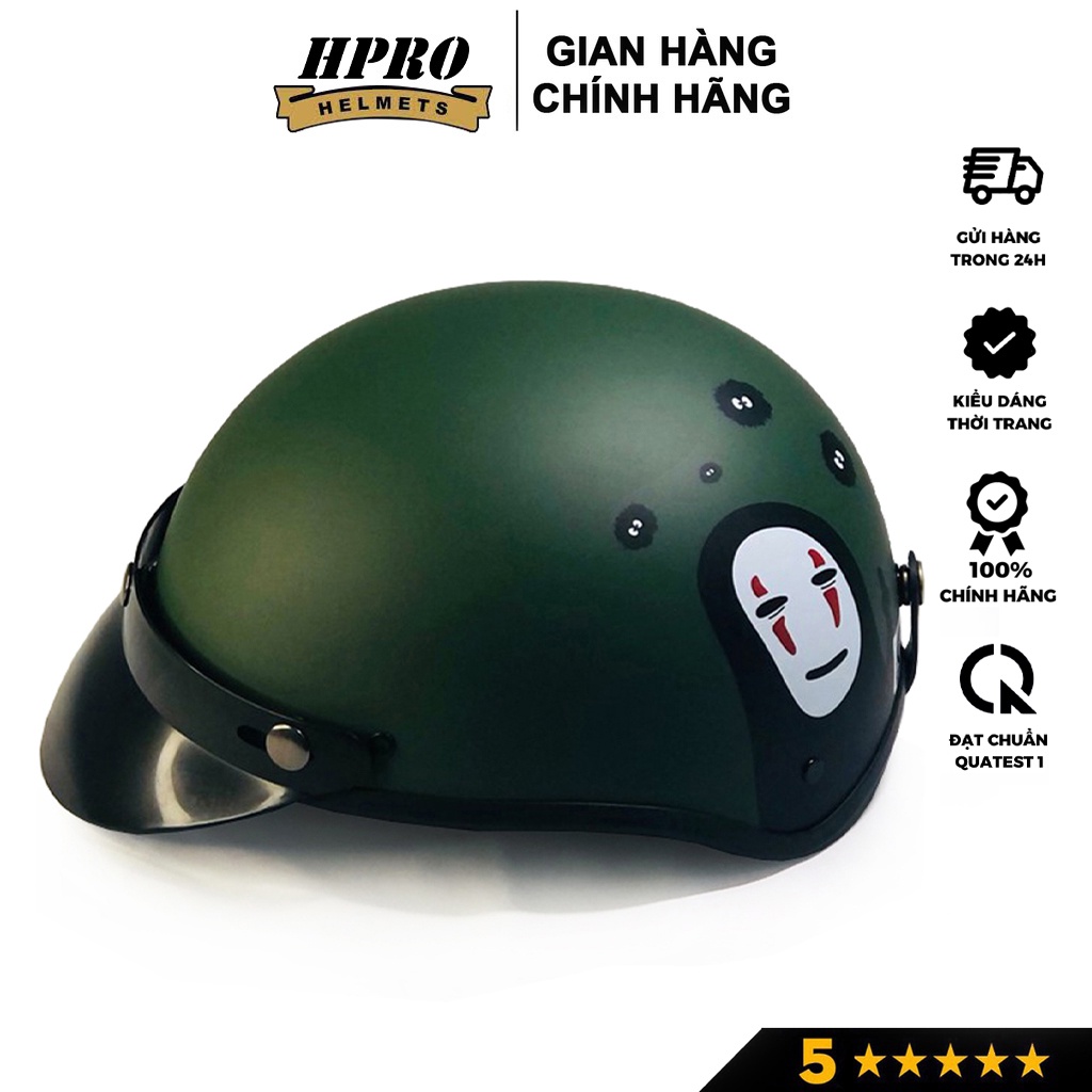 Ảnh Nón bảo hiểm nửa đầu Hpro Helmet, xốp ép nhiệt, mũ thời trang 1/2 Freesize (55-59cm) tem hình Vô Diện, kèm kín 3