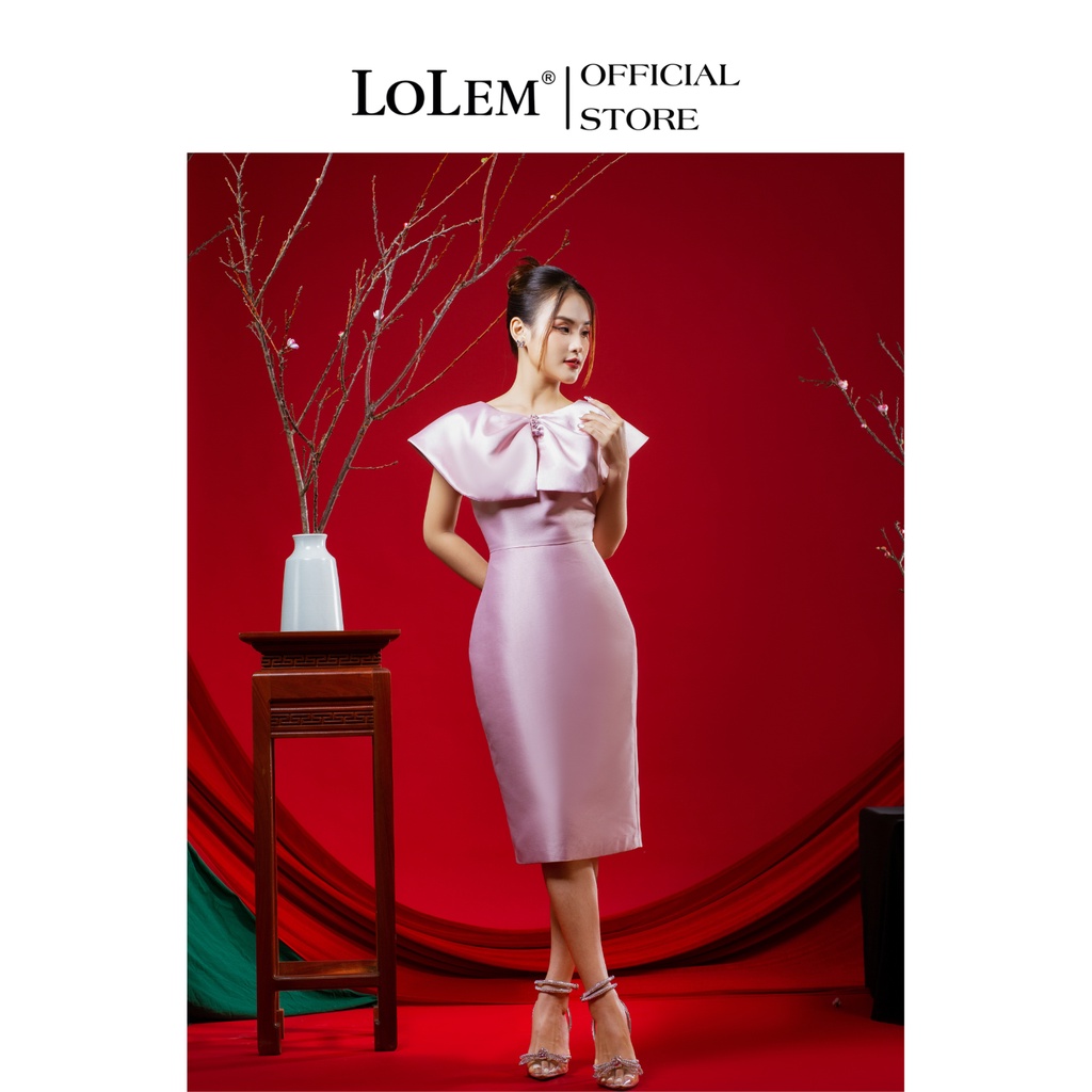Đầm body dài LOLEM DO216 thiết kế cổ bèo to vải tafta fine giữ form tốt