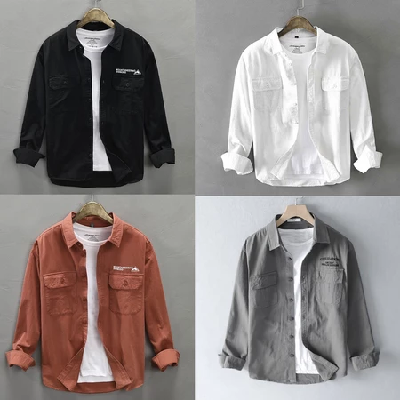Áo sơ mi nam kiểu dáng basic TOPMEN khoác ngoài chất vải kaki cao cấp trẻ trung năng động phù hợp cả mặc đi làm, đi chơi