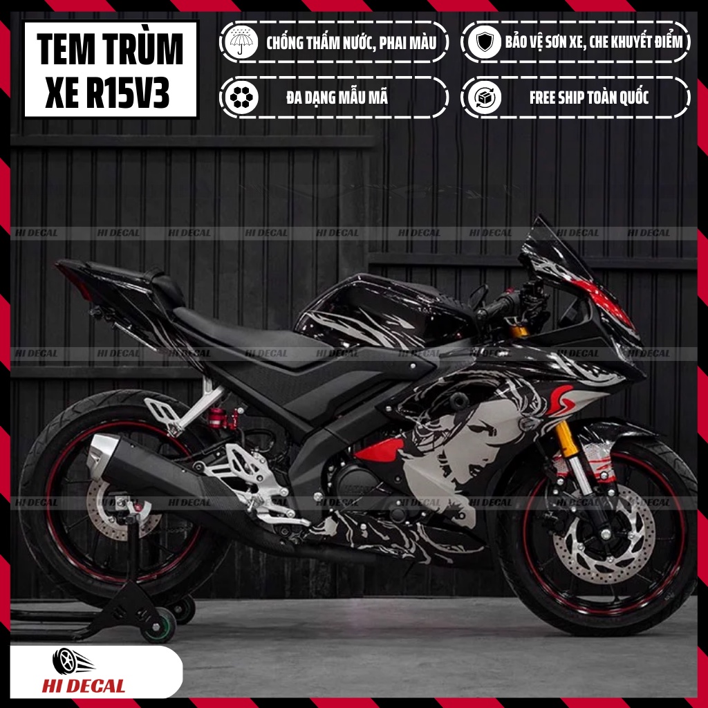 Tem trùm R15v3 màu đen huyền bí | Mẫu R15H008 | Decal cao cấp, bảo hành 3 năm