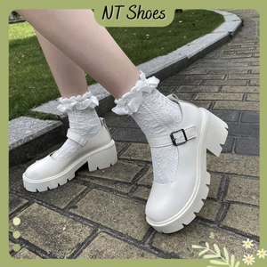Giày búp bê Lolita nữ đế cao da mềm quai cài mũi tròn đơn giản G16_NT Shoes