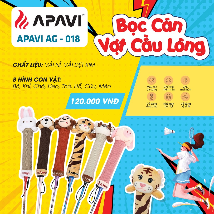 Bọc cán Vợt Cầu lông Apavi AG-020, Tiện lơi, sang trọng, chất liêu Da PU