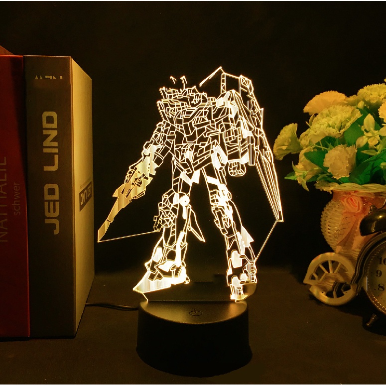 HK1 Di Động Phù Hợp Với Gundam Đèn Ngủ Anime Acrylic 3d Đèn LED Từ Xa Sạc USB Hoạt Hình Chiếu Sáng Trang Trí Bàn Làm Việc Nhà KH1