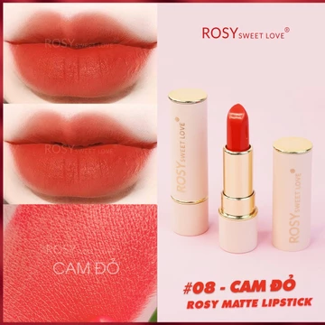Son thỏi sáp ROSY SWEETLOVE hàng chính hãng, không chì, nhung lì, mềm môi <màu Cam Đỏ>