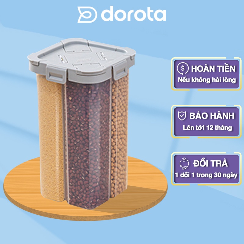 Hộp chia ngăn đựng thực phẩm DOROTA lọ hũ nhựa trong suốt nhiều ngăn đựng gia vị đồ khô ngũ cốc mỳ ý AT343