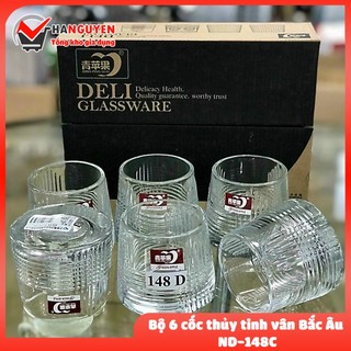 Bộ 6 ly thủy tinh đế xoay 360 độ cao cấp - cốc chịu nhiệt đế lồi vân sọc ngang sang trọng