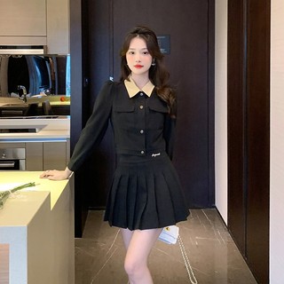 Set áo khoác dạ, áo croptop, kèm chân váy tennis xếp ly tiểu thư Tweed blazer phong cách Hàn Quốc - Chất mềm mịn