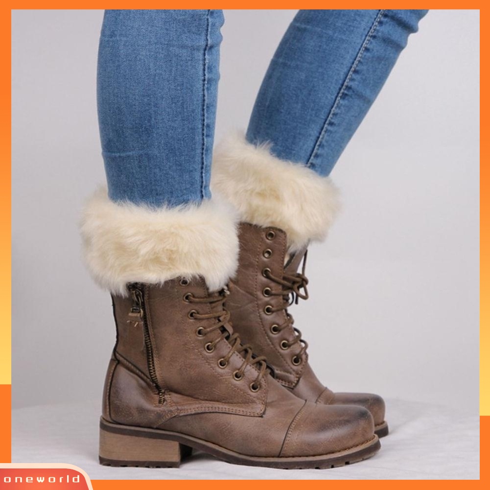 [onewo] Mùa Đông Nữ Ấm Áp Lông Thú Giả Móc Đan Chân Ấm Áp Boot Tất Toppers Vòng bít