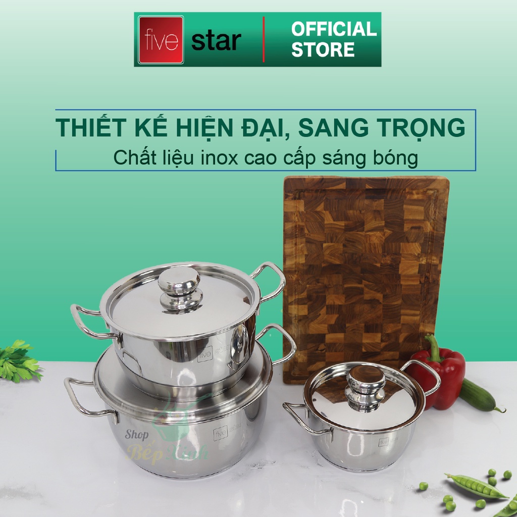 Ảnh Bộ nồi 3 đáy inox 430 Thân Cool Fivestar Standard nắp inox FS-B3010 (Kích thước 16cm - 20cm - 24cm), tặng 1 vá canh 1