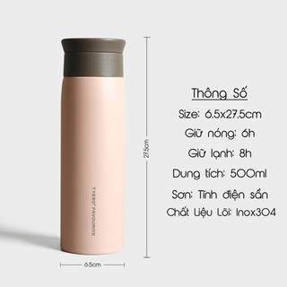 Bình giữ nhiệt Tyeso Favour 500ml, Fan House bình giữ nhiệt chính hãng inox 304, vỏ chống xước