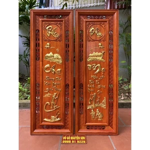 Tranh câu đối cha mẹ gỗ hương treo tường bền đẹp