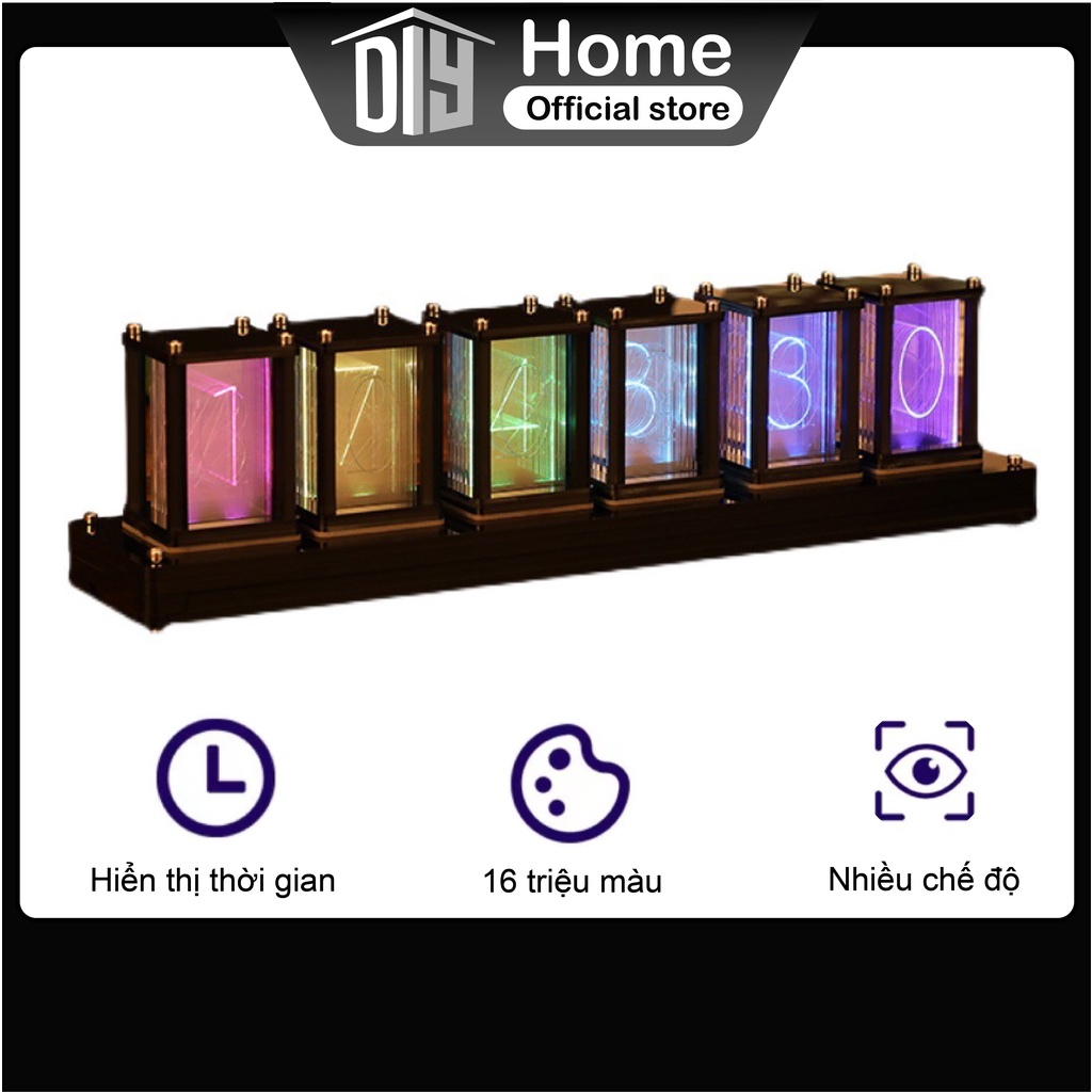 Đồng hồ led Nixie RGB đa chế độ gỗ óc chó điều khiển APP điện thoại