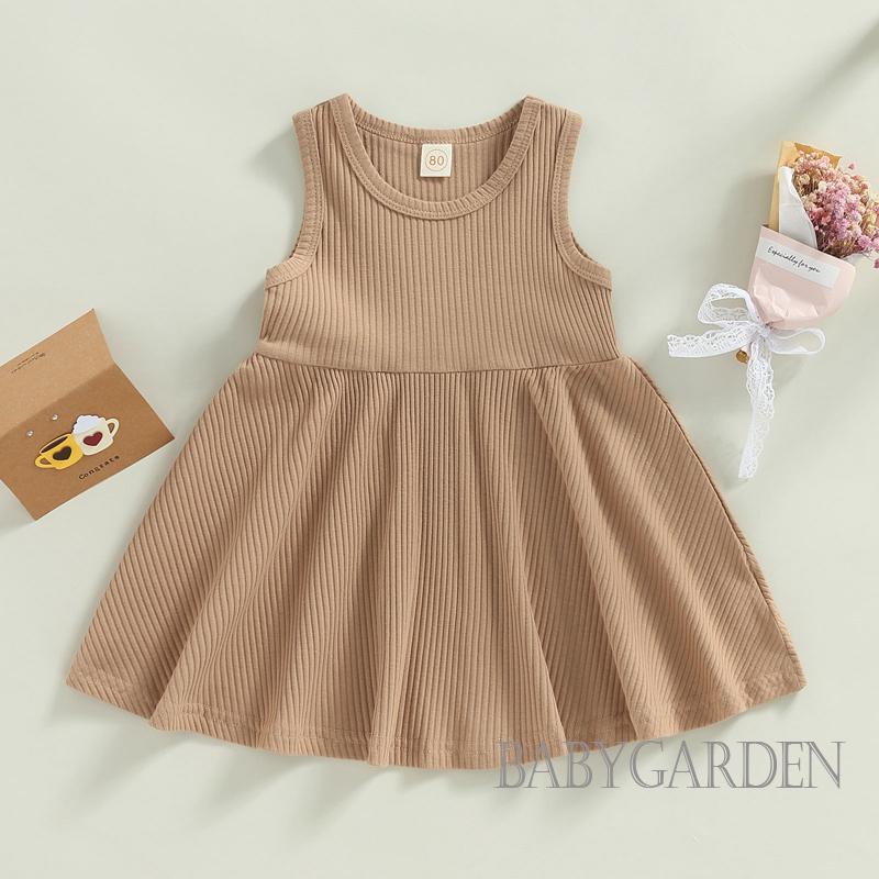 Đầm Chữ A Sát Nách Cổ Tròn Màu Trơn Thời Trang Mùa Hè Cho Bé Gái 6 Tháng-4 Tuổi