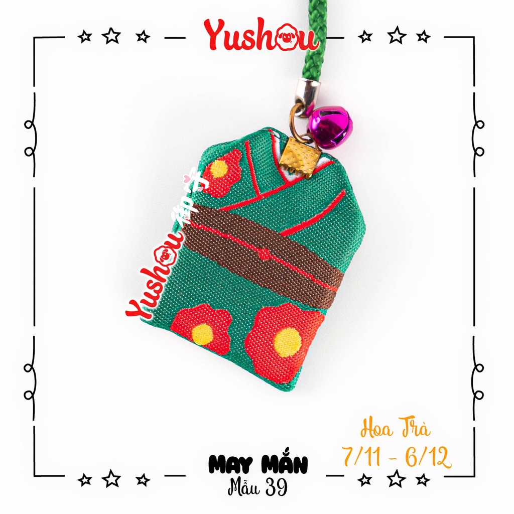 Túi Phước Yushou May Mắn Hoa Trà - Kiểu Omamori Nhật, Có sẵn, Quà tặng ý nghĩa.