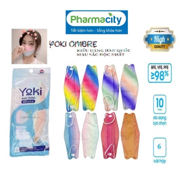 Khẩu Trang Đa Sắc Cầu Vòng Ombre Cao Cấp - Khẩu Trang Yoki 4D Kiểu KF94 Hàn Quốc Màu Thời Trang 4 Lớp - Bịch 6 Cái