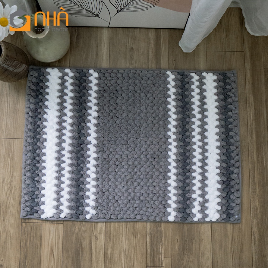 Thảm Lau Chân Sợi Nhung Sọc Chống Trượt Nhà Tắm