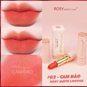 Son thỏi sáp ROSY SWEETLOVE hàng chính hãng, không chì, nhung lì, mềm môi,<màu Cam Đào>