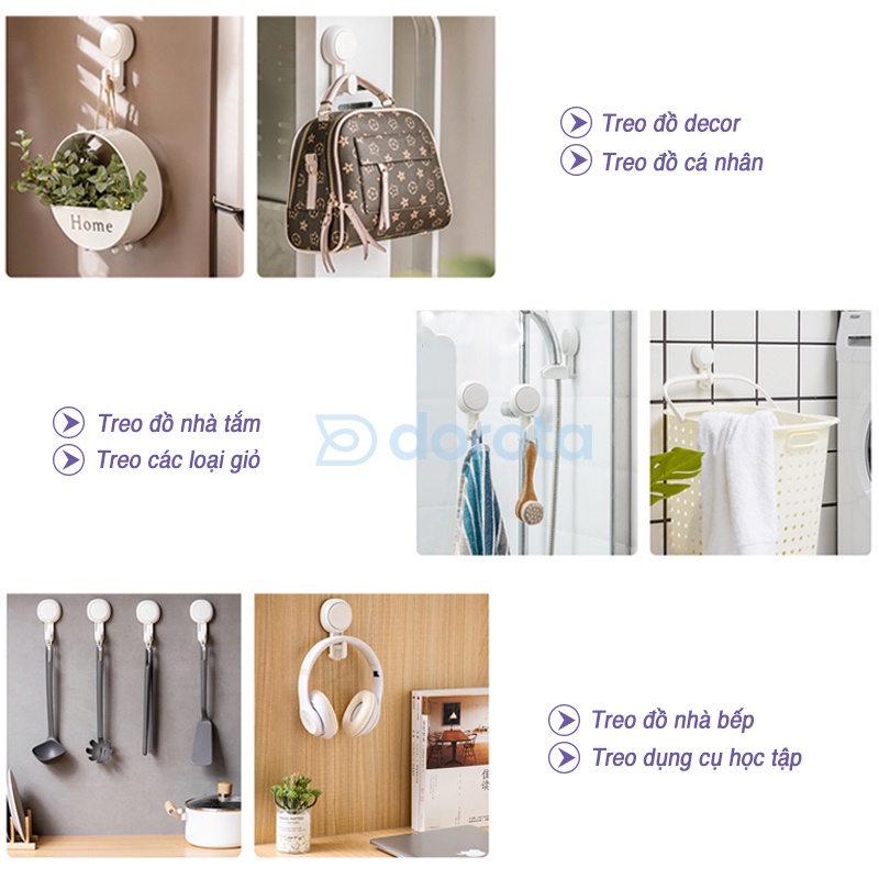 Ảnh Móc dán tường chịu lực cao cấp DOROTA tái sử dụng nhiều lần tải treo 5kg miếng dính hút chân không chống nước AW554 3