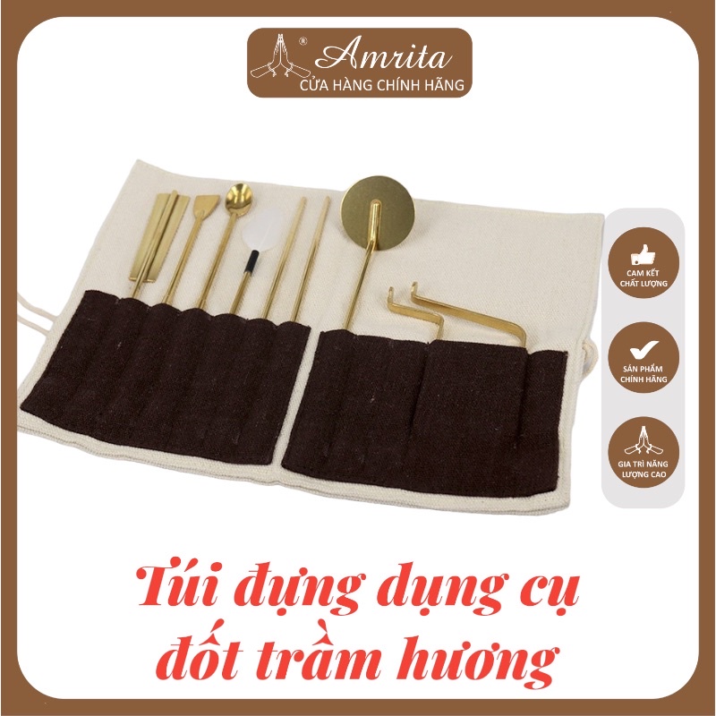 Túi vải đựng dụng cụ đốt trầm hương bằng đồng cao cấp - dụng cụ xông trầm hương - thác khói trầm hương