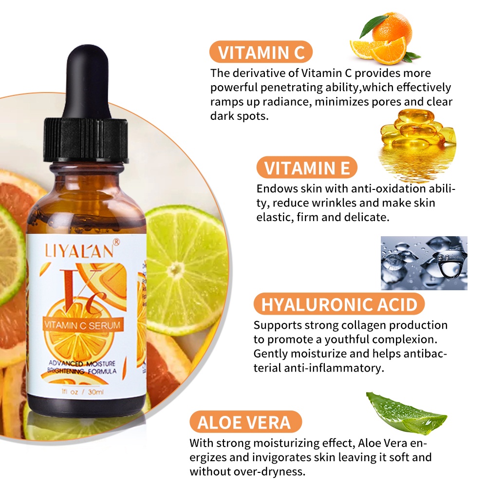 Ảnh Serum LIYALAN vitamin C dưỡng ẩm làm trắng da se khít lỗ chân lông loại bỏ tàn nhang chống lão hóa chuyên dụng 30ml 4