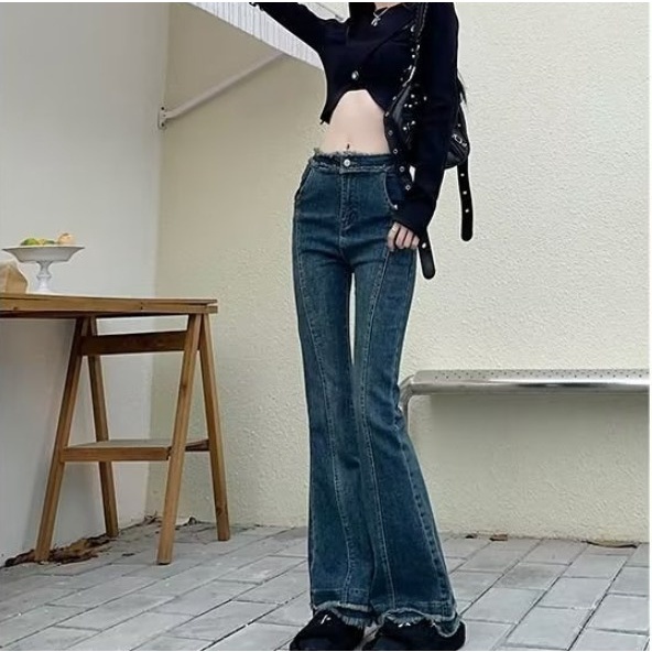 Ảnh Quần jean Daduhey lưng cao ống loe phong cách retro size lớn thời trang mới cho nữ 4