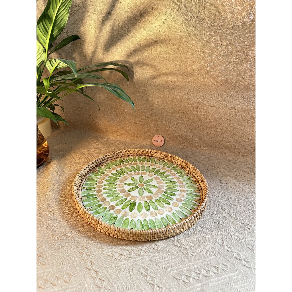 Khay Mây Khảm Trai ONGTRE Khay Đựng Đồ Đa Năng, Khay Decor, Khay Phục Vụ, Trang Trí Phòng Khách Cho Nhà Hàng, Khách Sạn