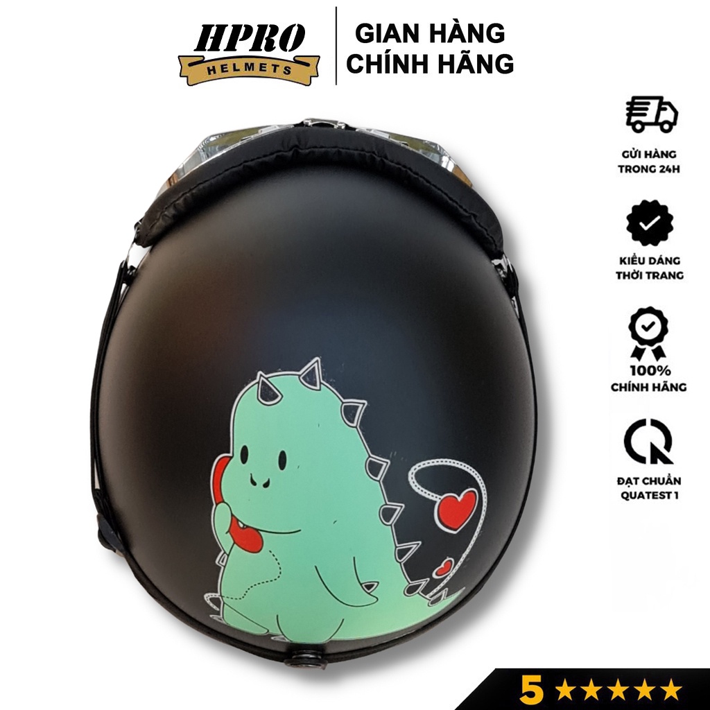 Ảnh Mũ bảo hiểm xe máy Hpro Helmet thời trang, họa tiết Khủng Long cute, kiểu dáng nửa đầu 1/2 Freesize (55-59cm) 2
