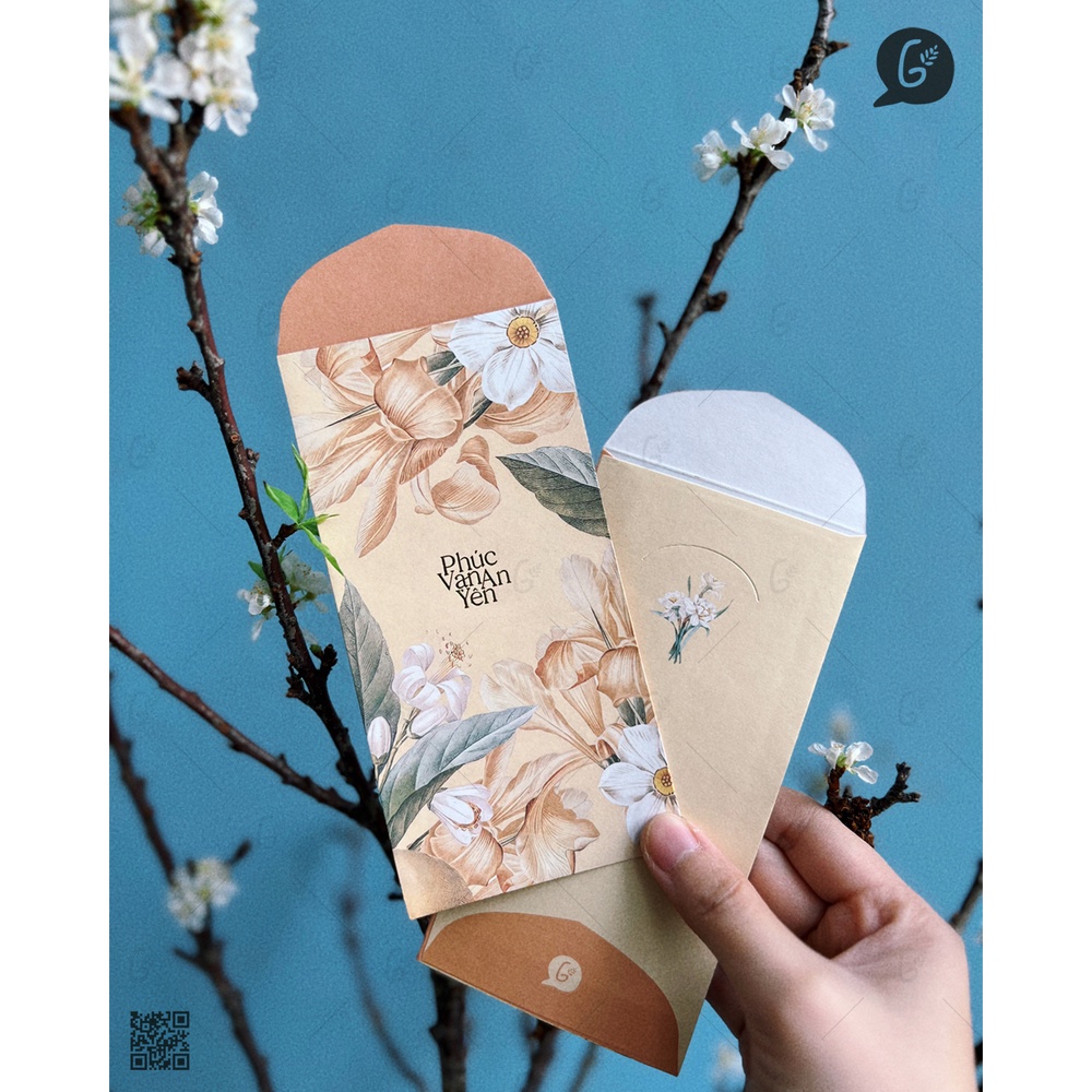 GX 016 Bao lì xì cao cấp Gác xép họa tiết hoa văn vintage chất liệu Kraft nhật cổ truyềnTết xưa 2025 (Phúc Vinh set)