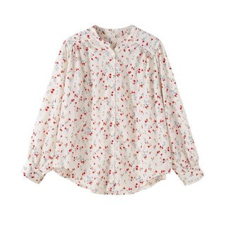 Áo Sơ Mi Chiffon Dài Tay Cổ Chữ V In Hoa Phong Cách Hàn Quốc Mới