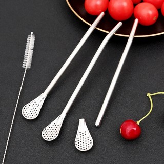 Ống Hút Đa Năng Kiêm Thìa Inox Không Gỉ Cán Dài (Bạc)