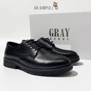 Giày tây Nam Chanky Derby Da Bò bảo hành 6 Tháng, kiểu Đốc Tờ tăng chiều cao Gray homme ( GRSIMPLE - 002)