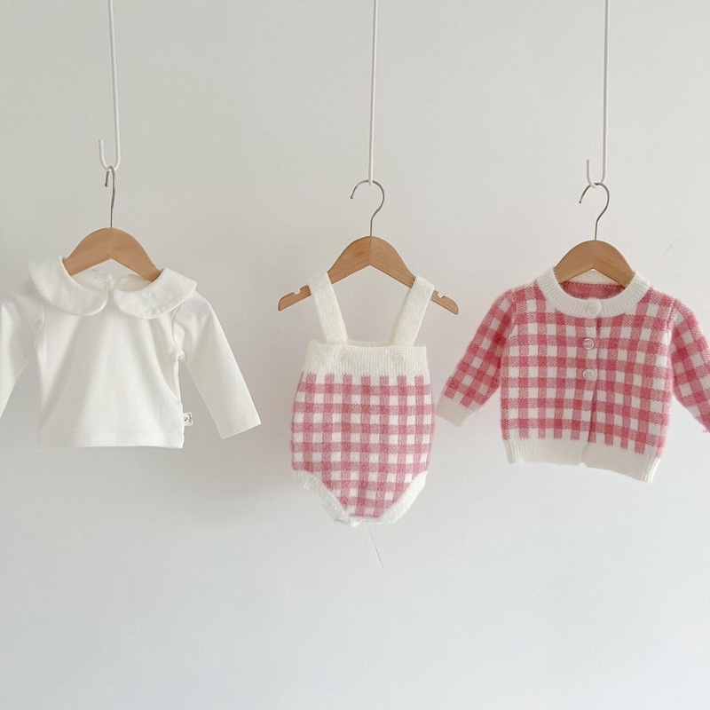 [MS0010] Set len cao cấp 3 món họa tiết kẻ caro hồng xinh xẻo cho bé yêu